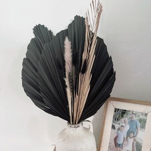 Halloween Bouquet Black Charcoal Painted Palm Leaf Arrangement 2pcs Home Decor